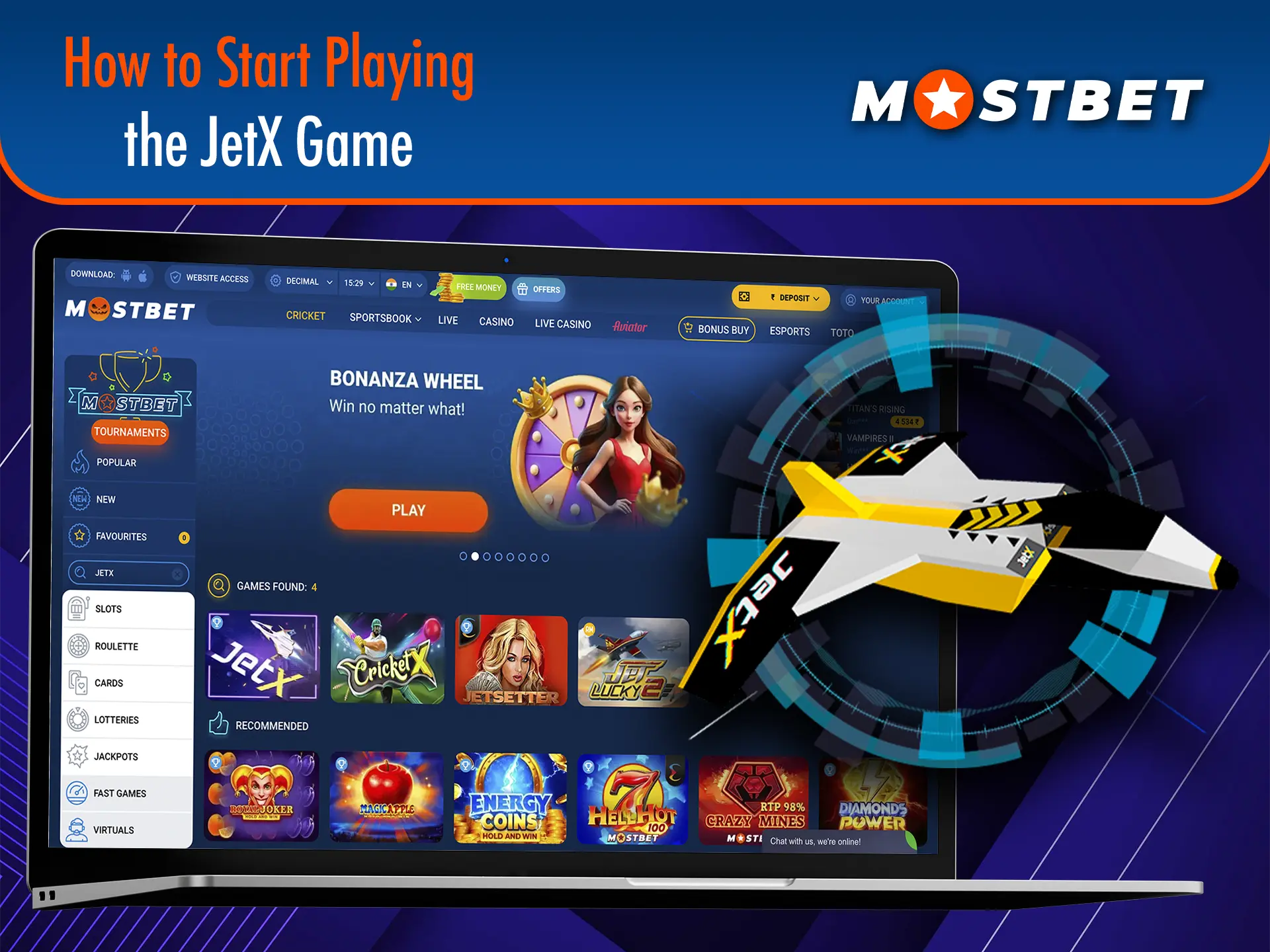 Log in to your Mostbet account to play JetX.
